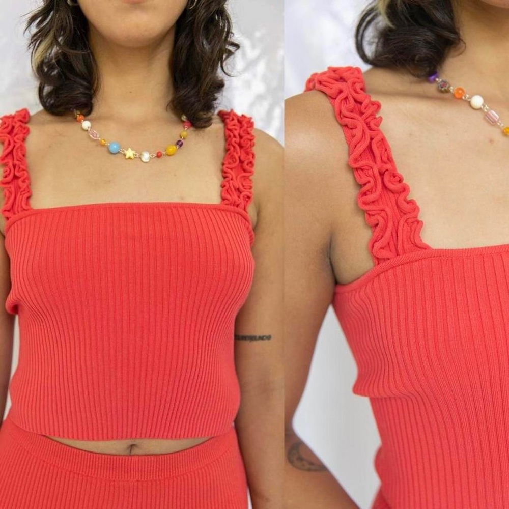 NWT FIND ME NOW Sleeveless Ribbed Red Cora Ruffle Tank Top Medium Retails $62.00